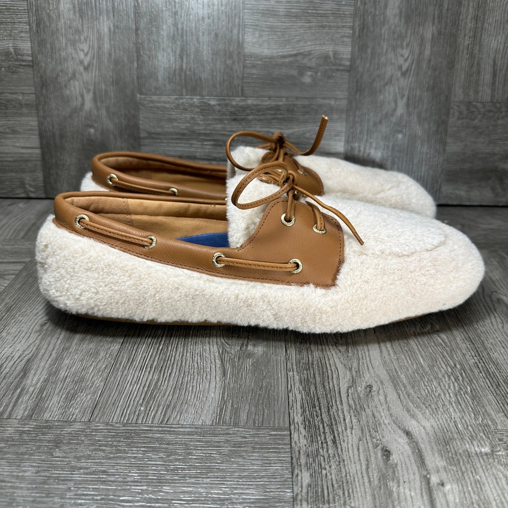 Sperry Loafer Slimboat WM Women 11 Cream Faux Fur Leather NEW 109397